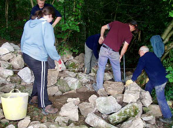 Volunteers dry stone walling